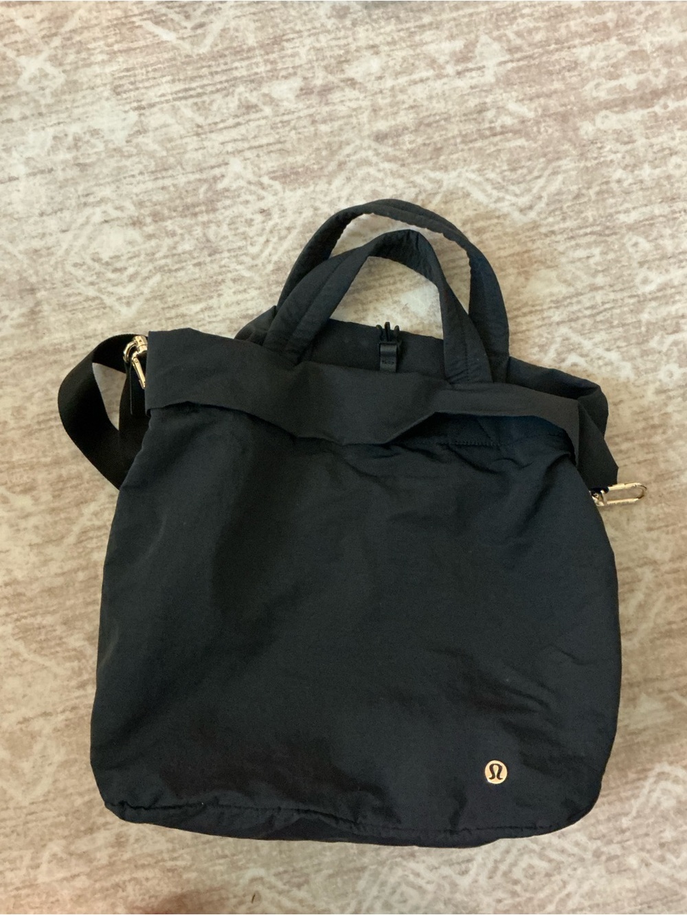 lululemon athletica Black Nylon Tote with Gold Logo